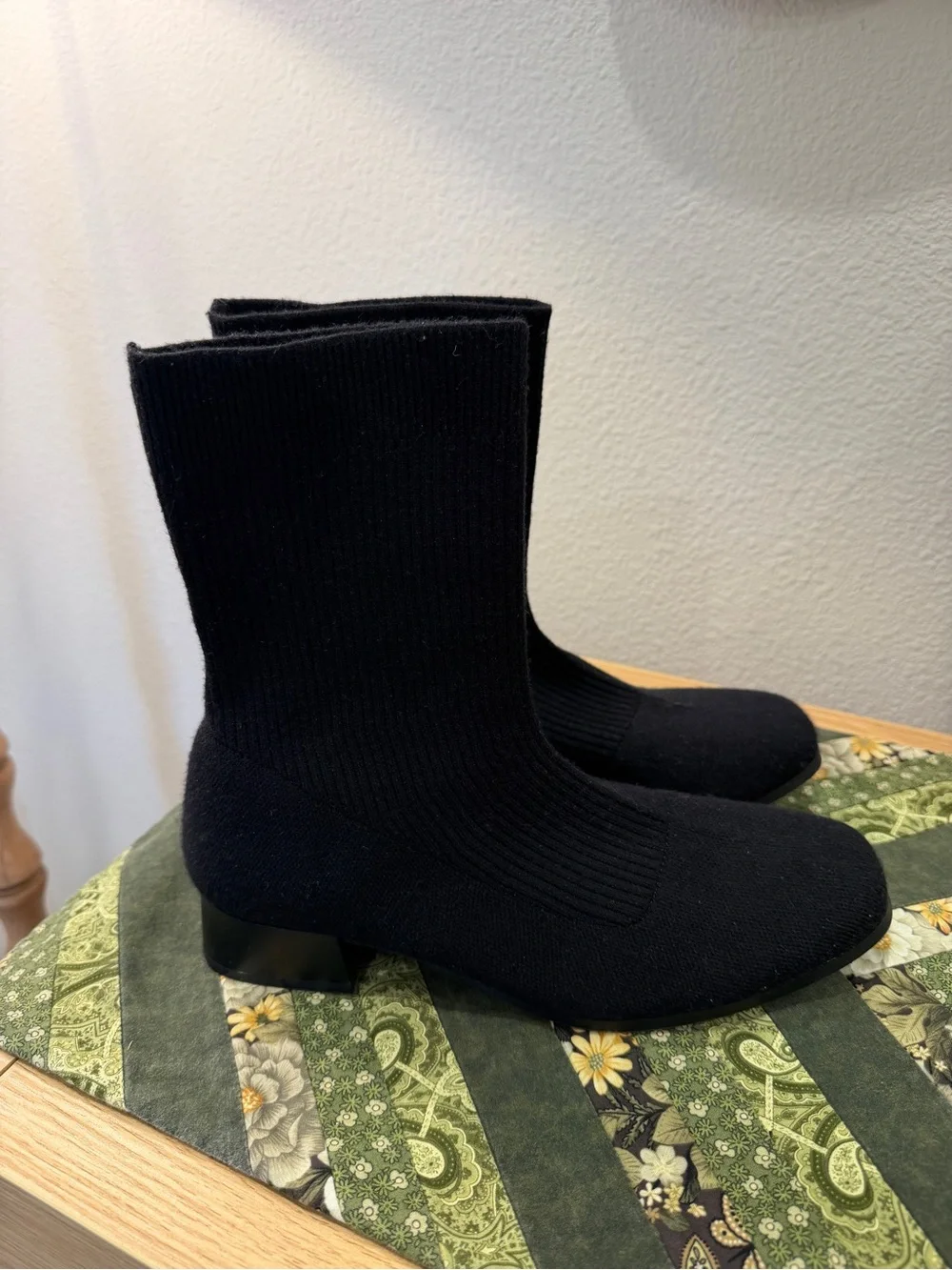 CUSHIONAIRE Black Knit Sock Ankle Boots - Women's Stretch Pull-On Booties